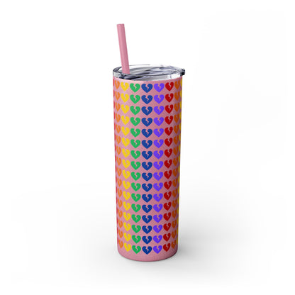 Only Hearts - Skinny Tumbler with Eco-Friendly, Reusable, Matching Straw, 20oz (Rainbow Heartbreak Collection)