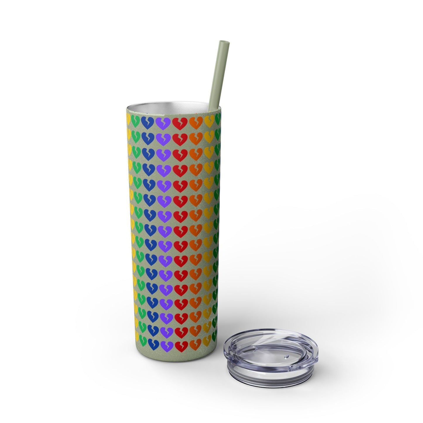 Only Hearts - Skinny Tumbler with Eco-Friendly, Reusable, Matching Straw, 20oz (Rainbow Heartbreak Collection)