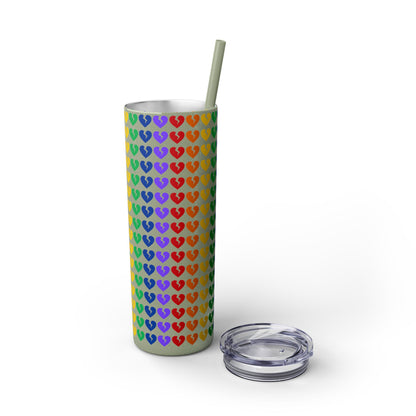 Only Hearts - Skinny Tumbler with Eco-Friendly, Reusable, Matching Straw, 20oz (Rainbow Heartbreak Collection)