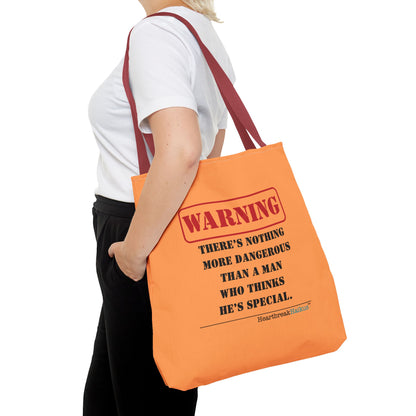 Warning: Dangerous Special Man Haiku Tote Bag (dual-sided design in Orange Tangerine)