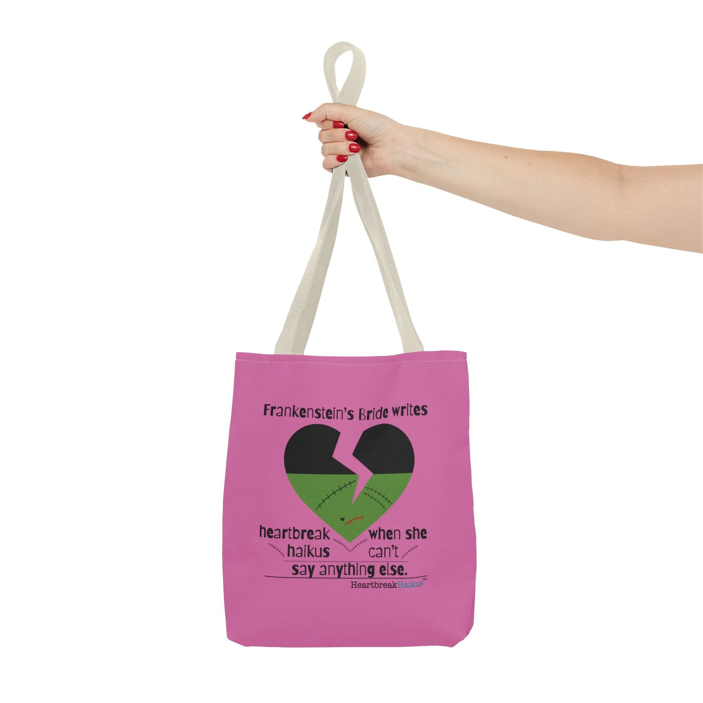 Frankenstein's Bride Writes Heartbreak Haikus - Tote Bag (Dual-sided print in Candy Pink)