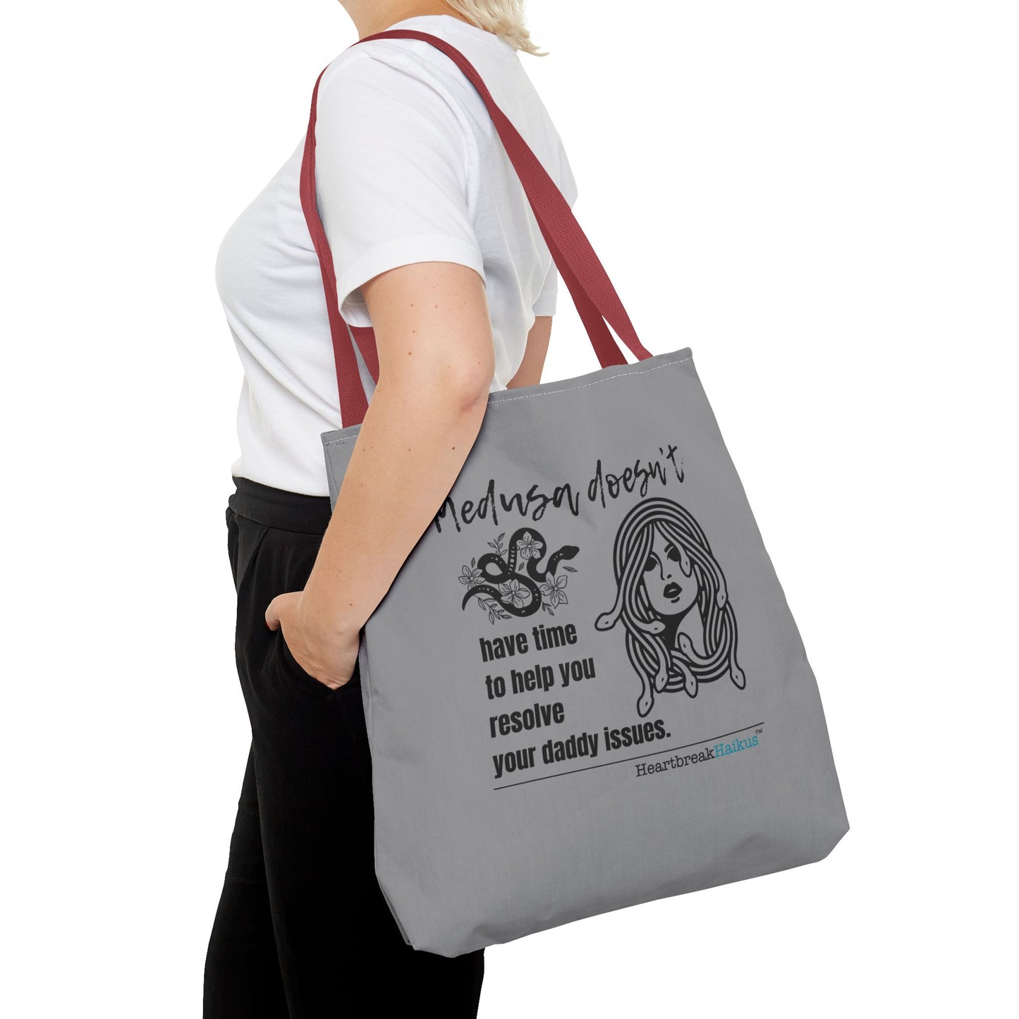 Medusa and Your Daddy Haiku - Tote Bag (Dual-sided print in Stone Grey)