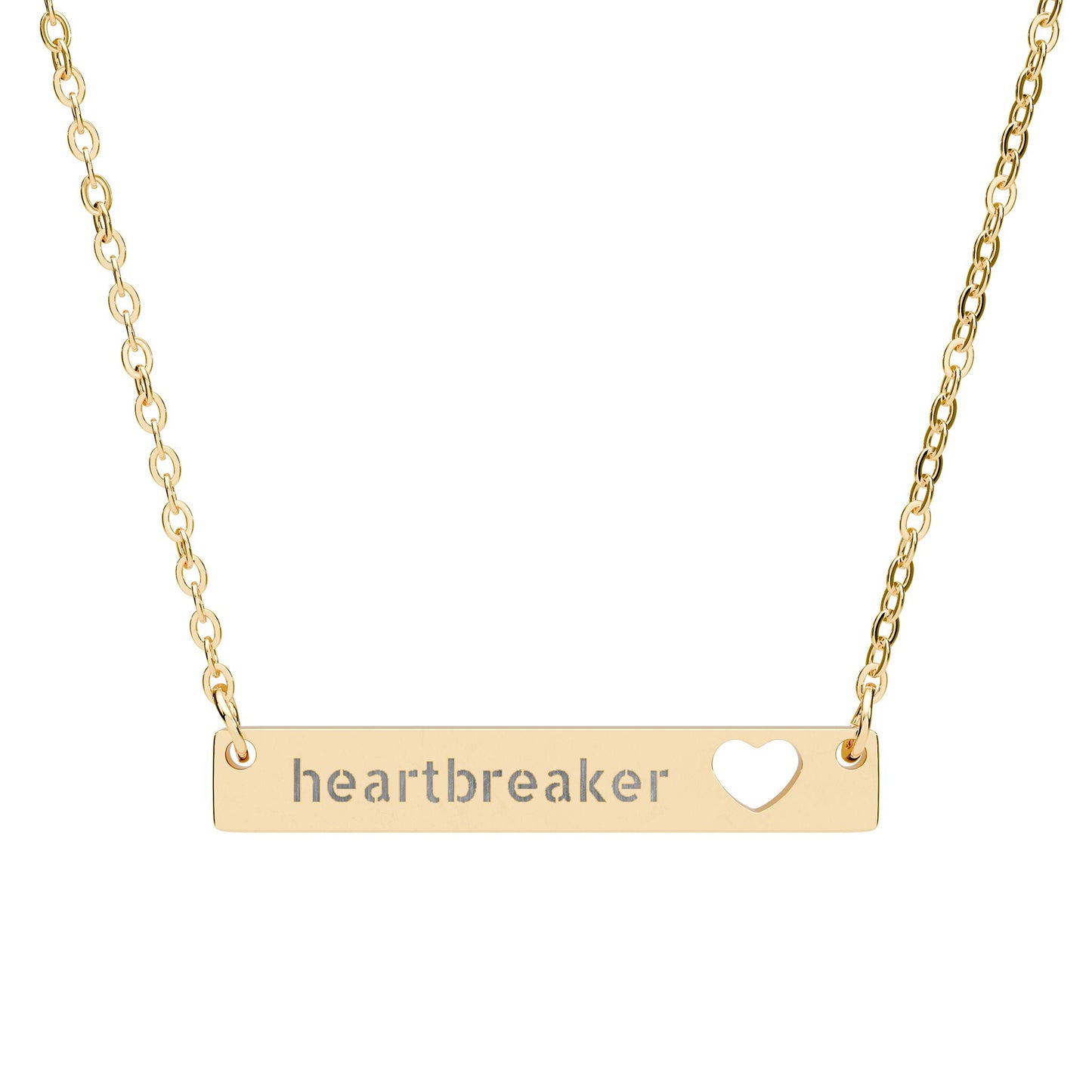 Cutout Heart Bar Necklace — Engraved “heartbreaker” Pendant