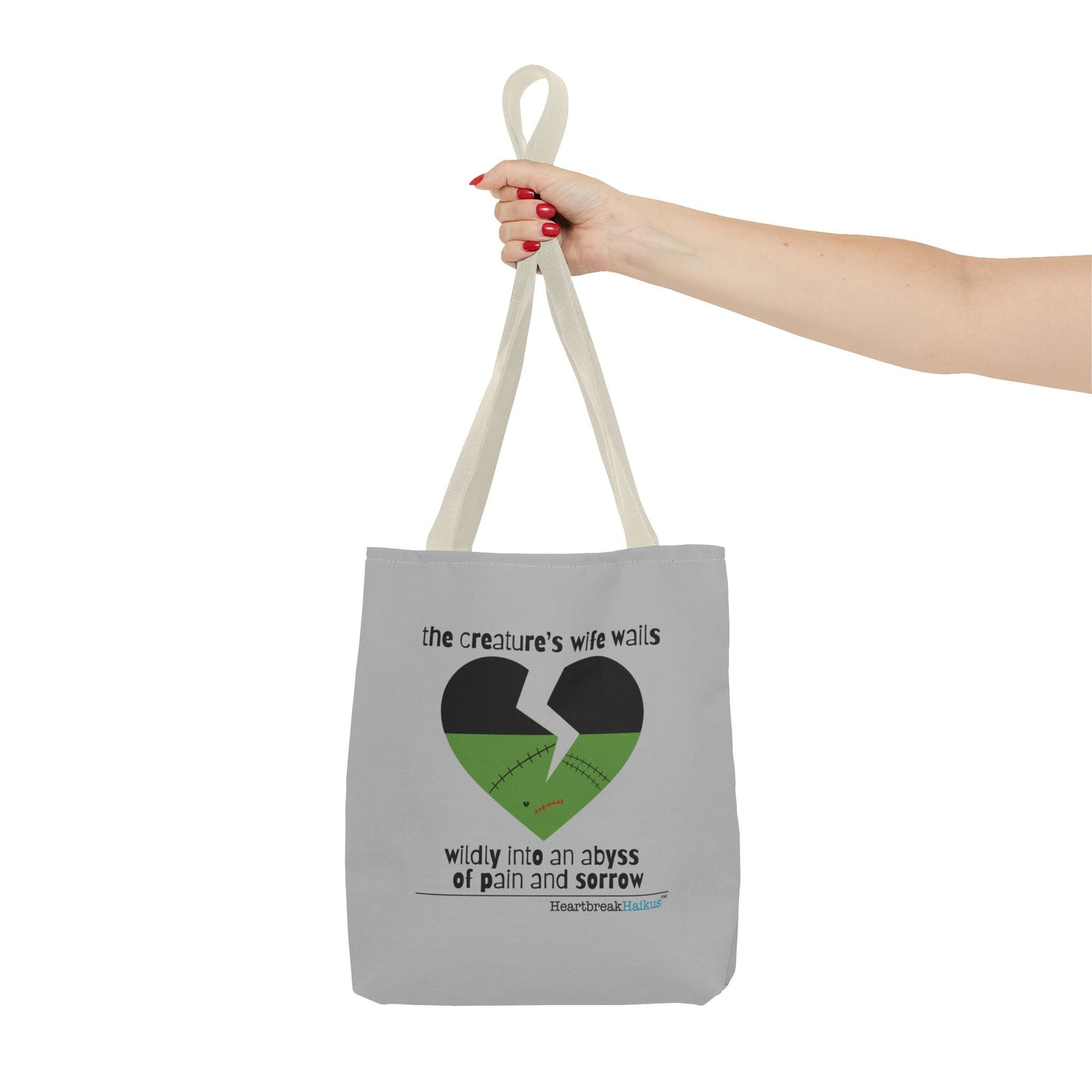 The Creature's Wife Wails Wildly Frankenstein Haiku - Tote Bag (dual-sided print in light grey)
