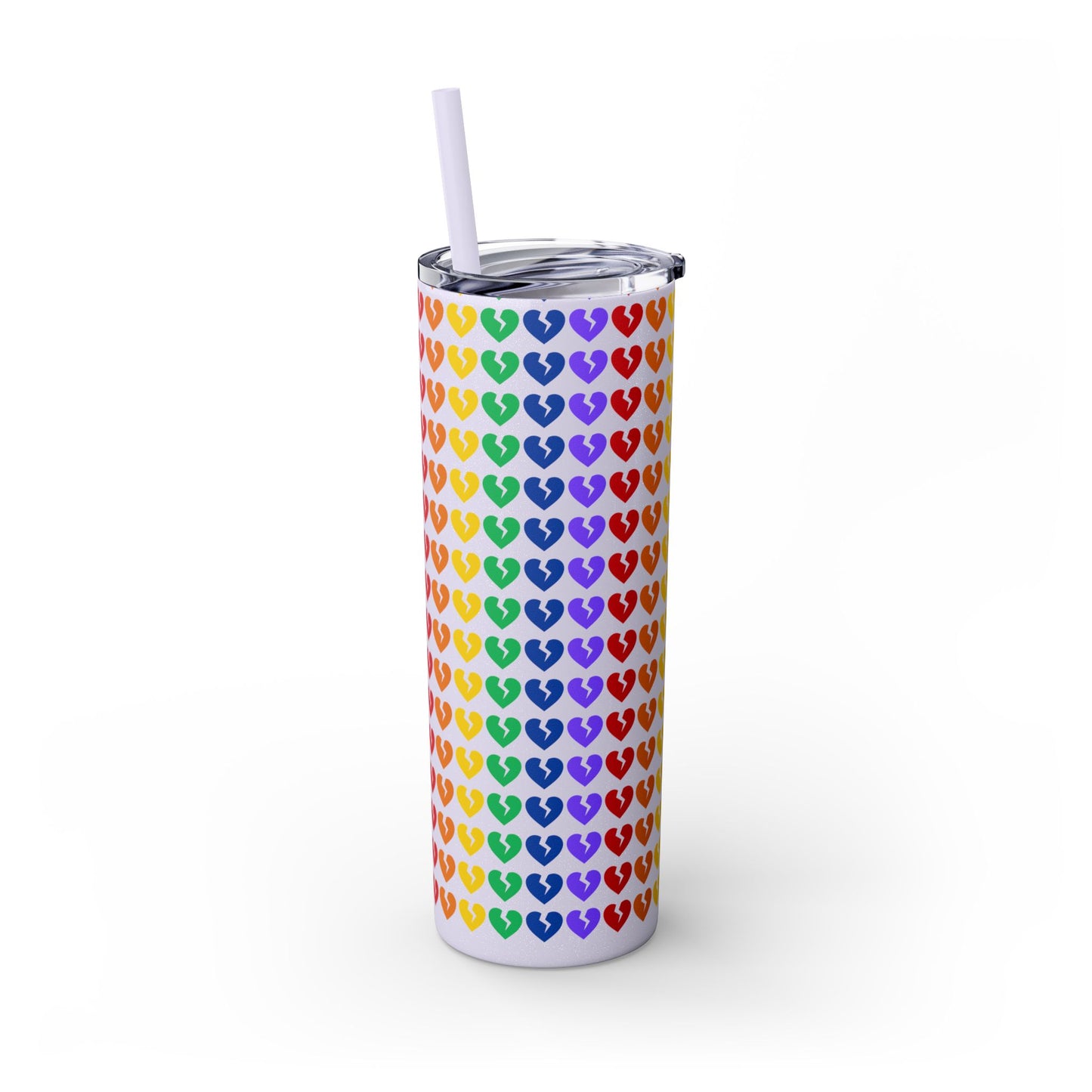 Only Hearts - Skinny Tumbler with Eco-Friendly, Reusable, Matching Straw, 20oz (Rainbow Heartbreak Collection)
