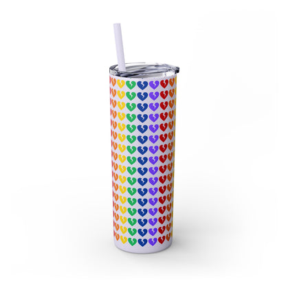Only Hearts - Skinny Tumbler with Eco-Friendly, Reusable, Matching Straw, 20oz (Rainbow Heartbreak Collection)