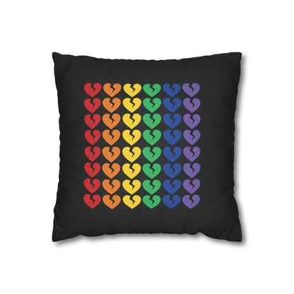 Rainbow Broken Hearts (on Midnight Black) - Faux Suede Square Pillowcase (Only Hearts Collection)