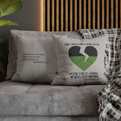 The Creature's Wife Wails Frankenstein Haiku - Faux Suede Square Pillowcase (in light grey)