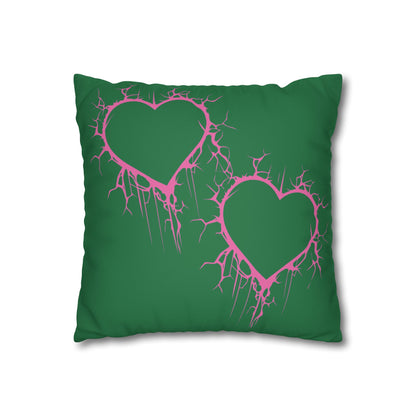 Lightning-Cracked Heart - Faux Suede Square Pillowcase (in Wicked Green and Electric Pink)
