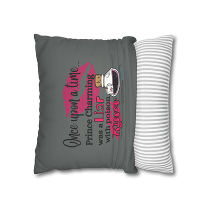 Prince Charming's Poison Kisses - Faux Suede Square Pillowcase (in Moody Grey)