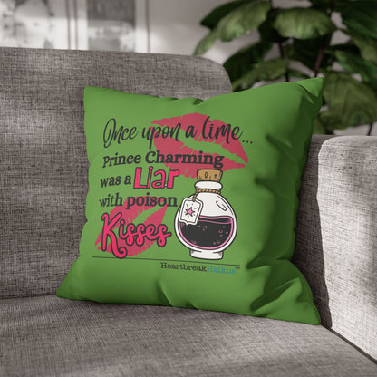 Prince Charming's Poison Kisses - Faux Suede Square Pillowcase (in Wicked Green)
