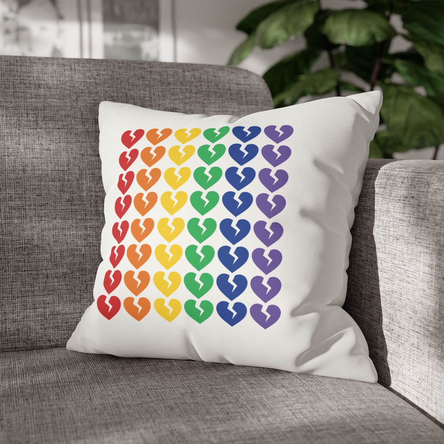 Rainbow Broken Hearts - Faux Suede Square Pillowcase (Only Hearts Collection)