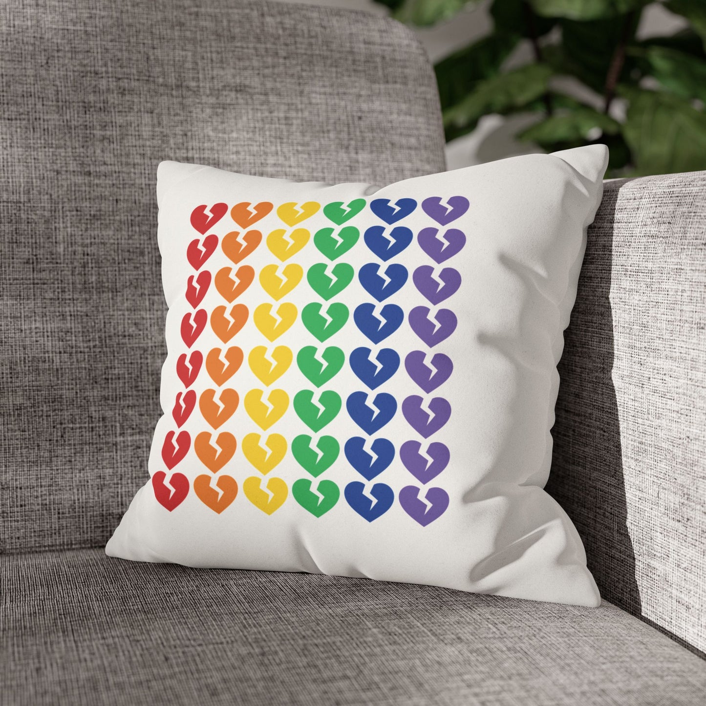 Rainbow Broken Hearts - Faux Suede Square Pillowcase (Only Hearts Collection)