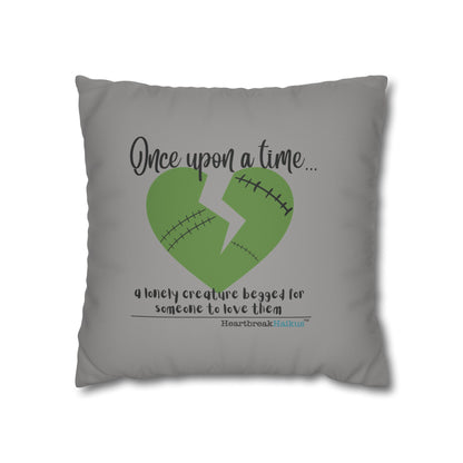 A Lonely Creature Begged Frankenstein Haiku - Faux Suede Square Pillowcase (in Stone Grey)