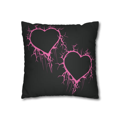 Lightning-Cracked Heart - Faux Suede Square Pillowcase (in Electric Pink)