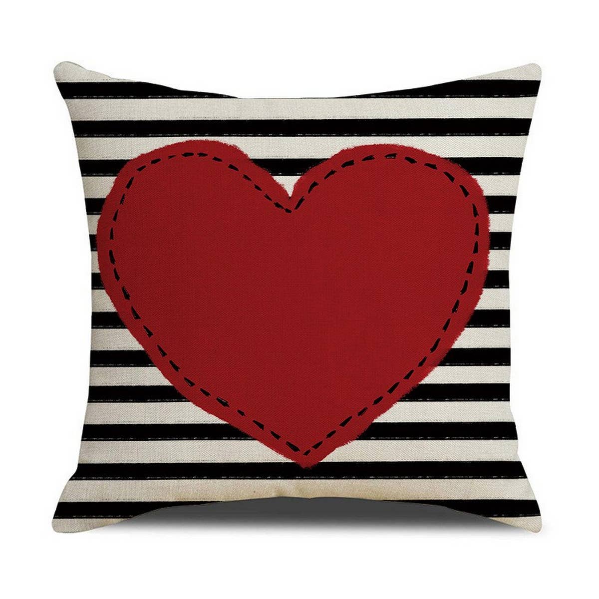 Red Heart on Black and White Stripes - Throw Pillow 18x18