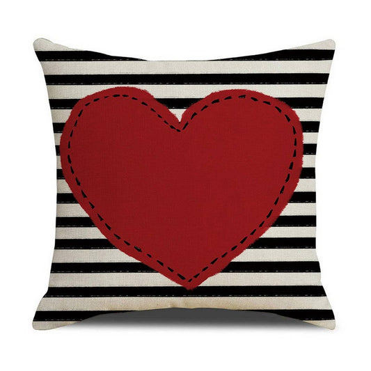 Red Heart on Black and White Stripes - Throw Pillow 18x18