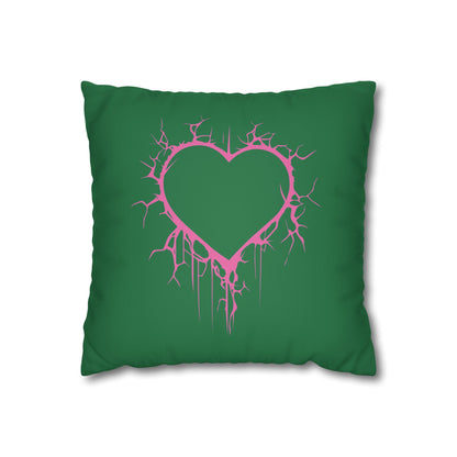 Lightning-Cracked Heart - Faux Suede Square Pillowcase (in Wicked Green and Electric Pink)