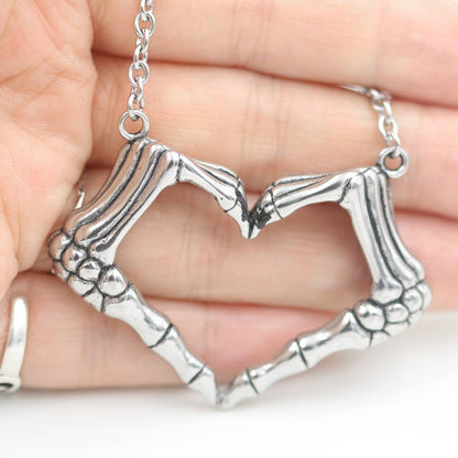 Skeleton Hand-Heart Necklace - I Love You To Death