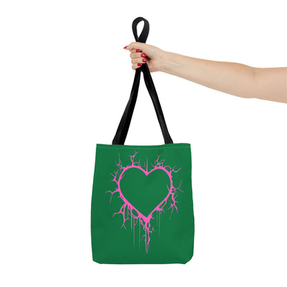 Lightning-Cracked Heart Tote Bag (in Wicked Green and Electric Pink) - (The Only Hearts Collection)