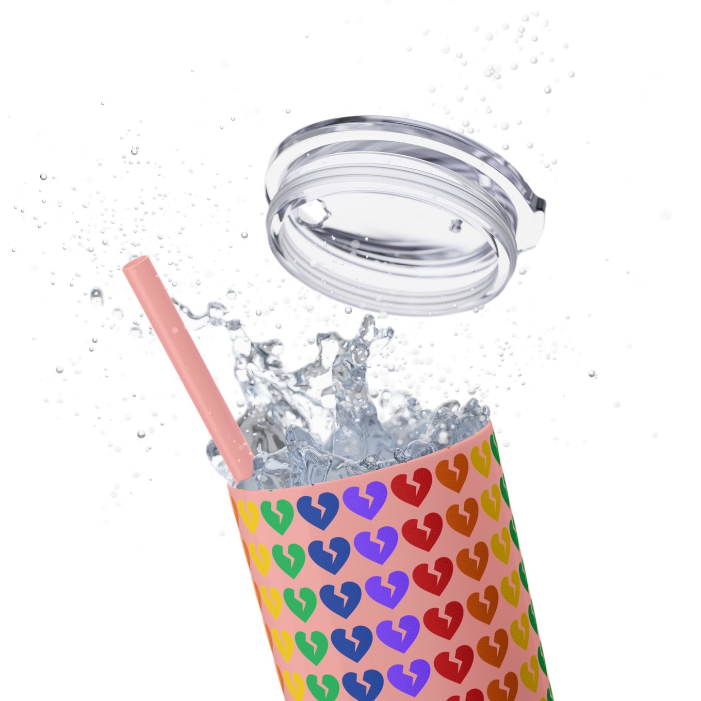 Only Hearts - Skinny Tumbler with Eco-Friendly, Reusable, Matching Straw, 20oz (Rainbow Heartbreak Collection)