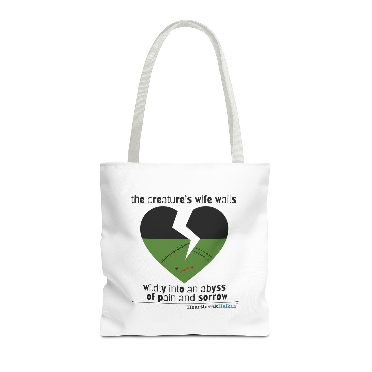 The Creature's Wife Wails Wildly Frankenstein Haiku - Tote Bag (Dual-sided print in Snow White)