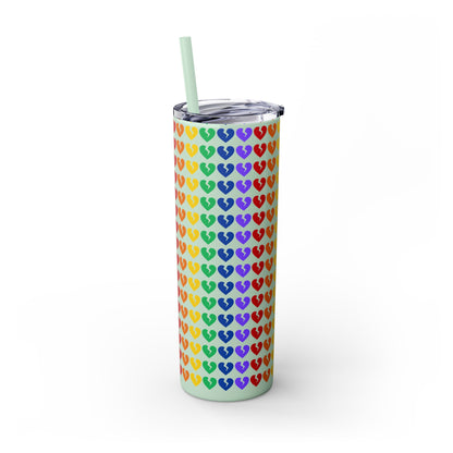 Only Hearts - Skinny Tumbler with Eco-Friendly, Reusable, Matching Straw, 20oz (Rainbow Heartbreak Collection)