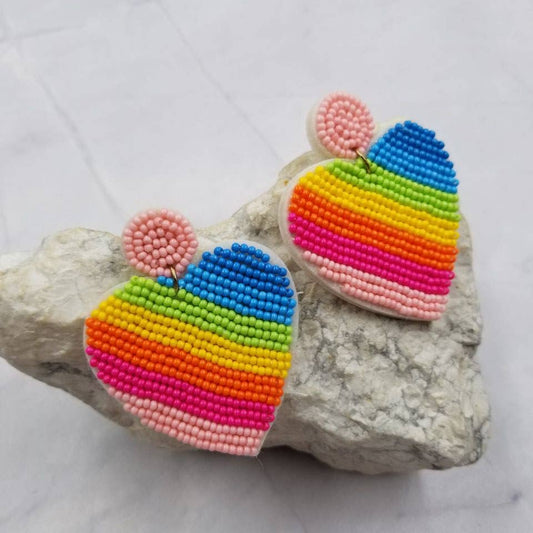 Rainbow Bead Heart Earrings