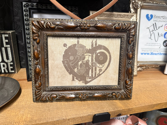 Steampunk Heart in Ornate Vintage Wood Frame (5x7)