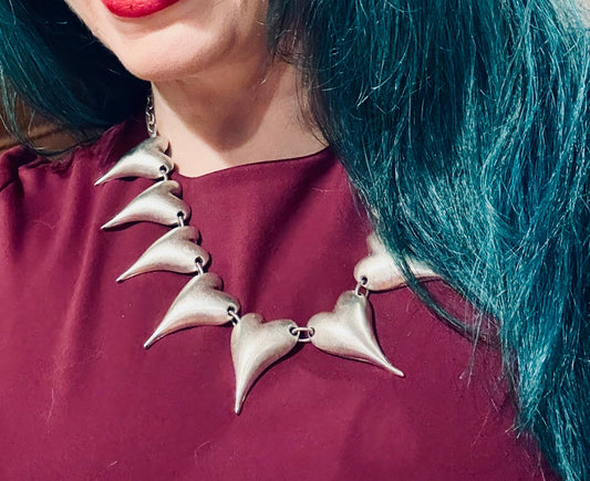 Silver-Plated Heart-Trophy Statement Bib Necklace