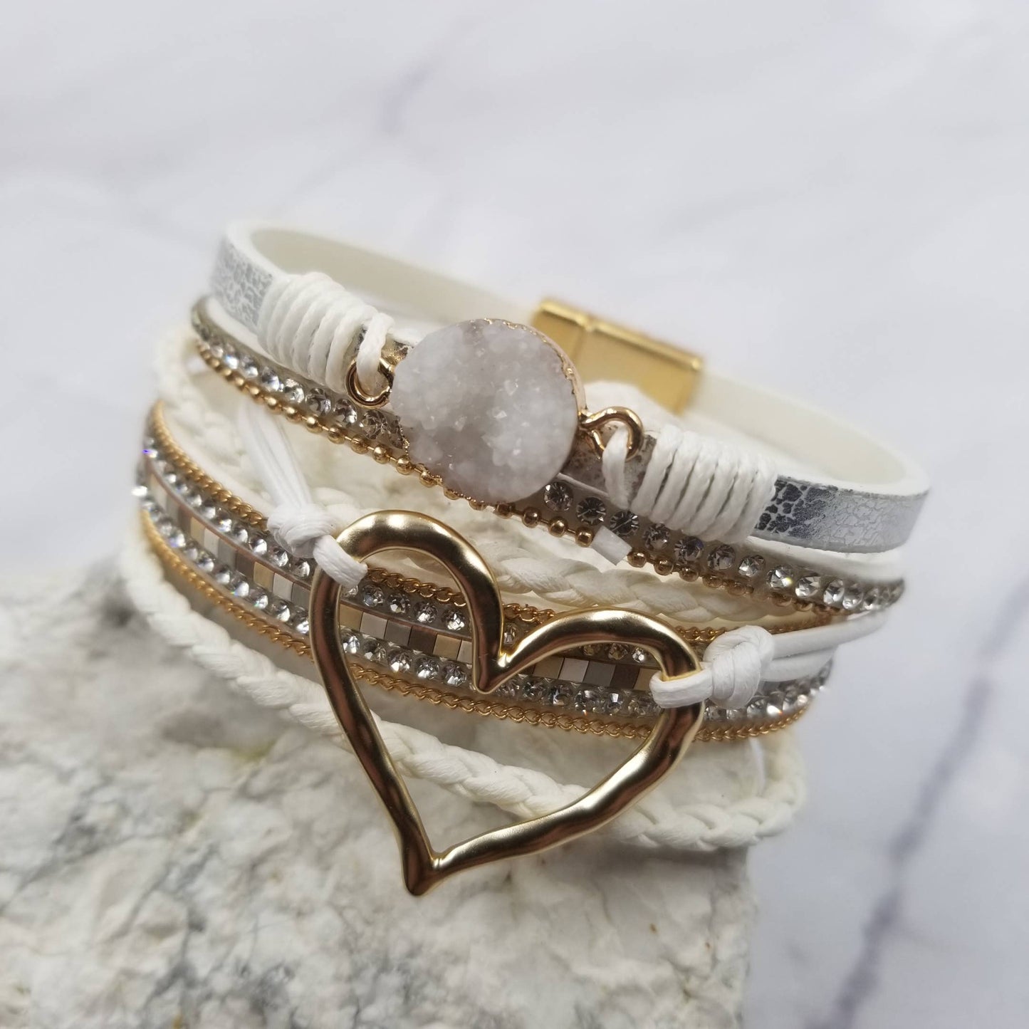 Crystal Heart With Magnetic Snap Bracelet