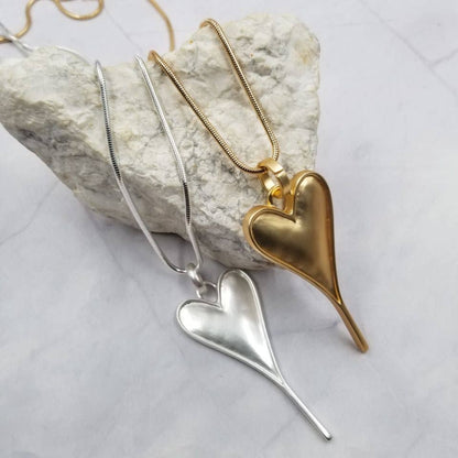 Edgy Pointed Heart Pendant Long Necklace