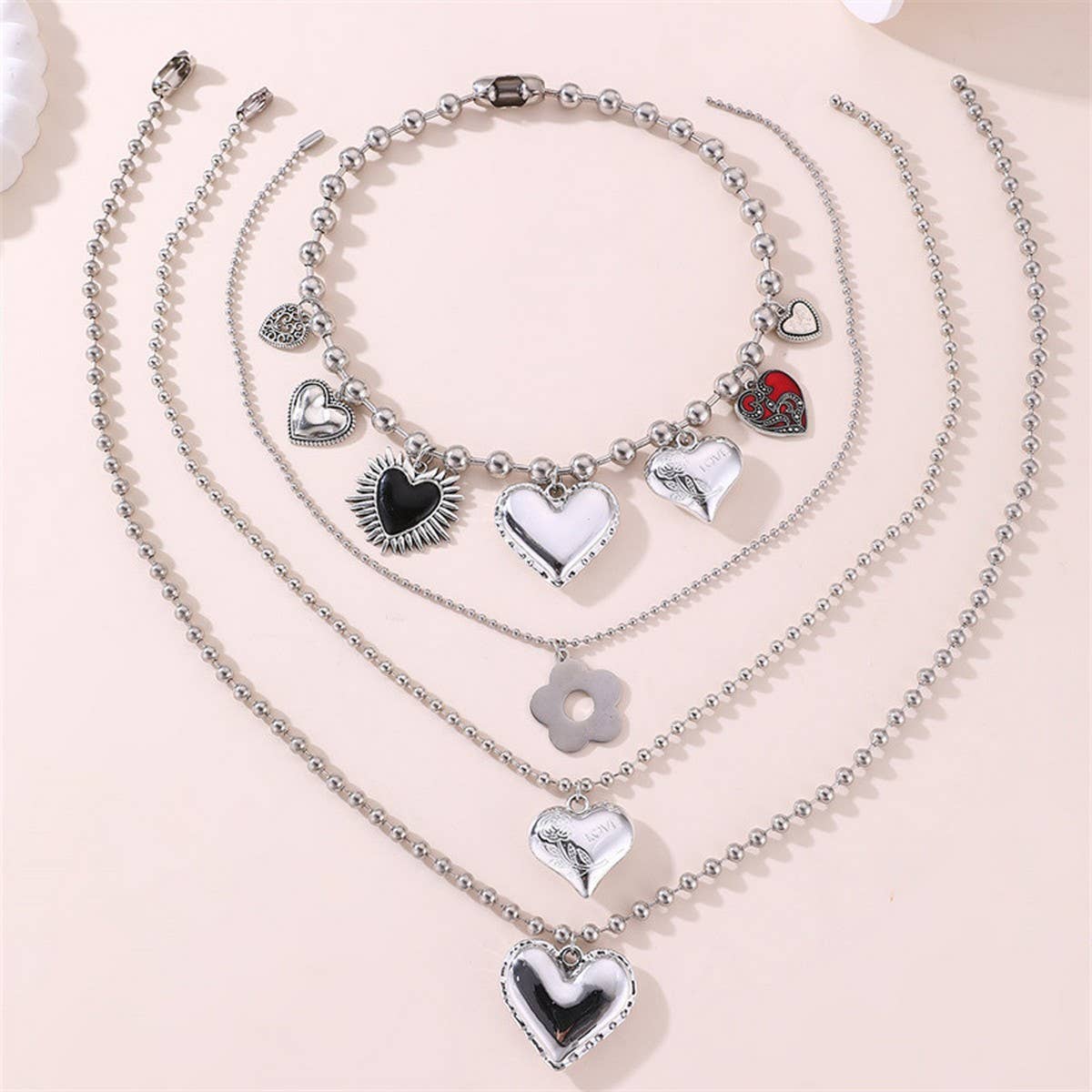All the Hearts - Layered Beaded Heart Necklace | Heartbreak Haikus (4pc set)