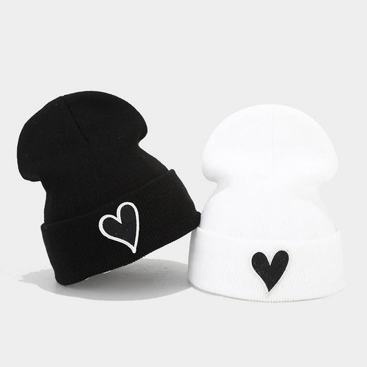 Heart Embroidered Knit Cap Beanie