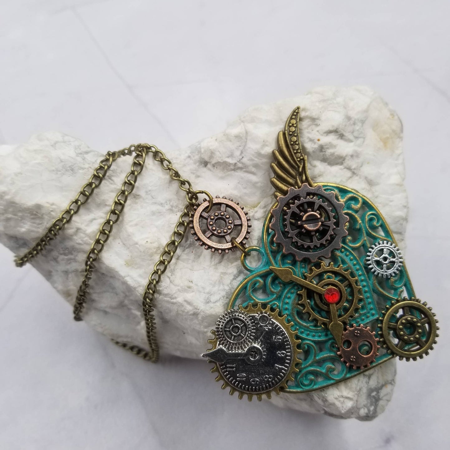 Mixed-Metals Steampunk Heart Pendant Necklace