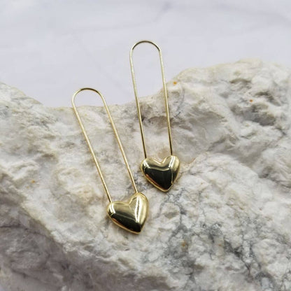 Valentine's Day Heart Safety Pin Drop Earrings