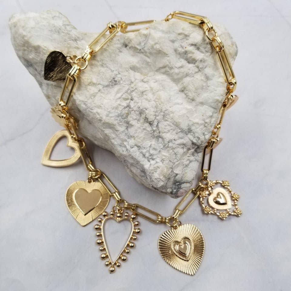 Paperclip Chain Multi-Heart Charm Necklace