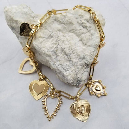 Paperclip Chain Multi-Heart Charm Necklace