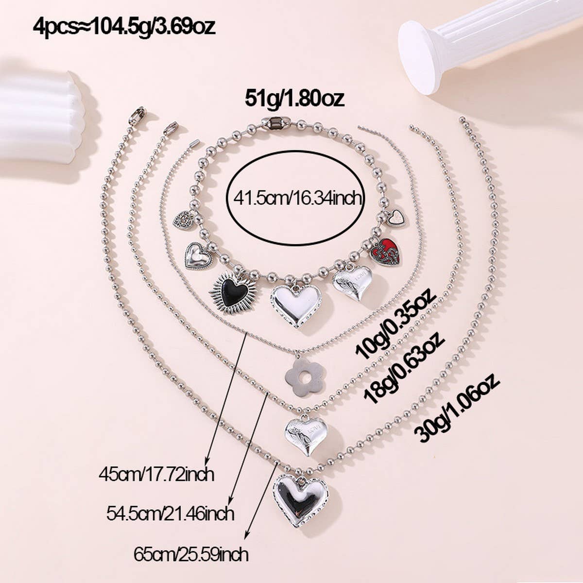 All the Hearts - Layered Beaded Heart Necklace | Heartbreak Haikus (4pc set)