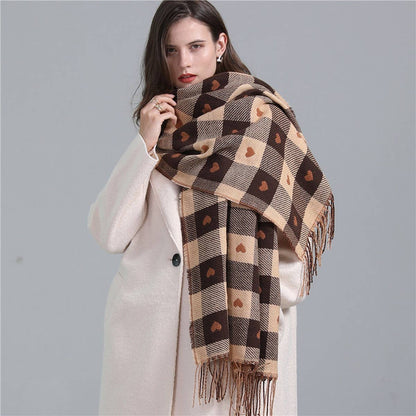 Plaid Scarf - Heart Colorblock Tassel Winter Scarf or Shawl