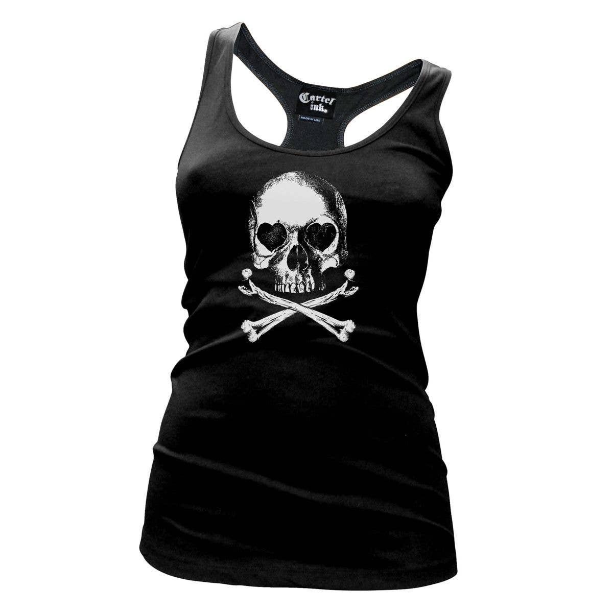 Heart-Shaped Sockets Skull and Bones Women's Racer Back Tank