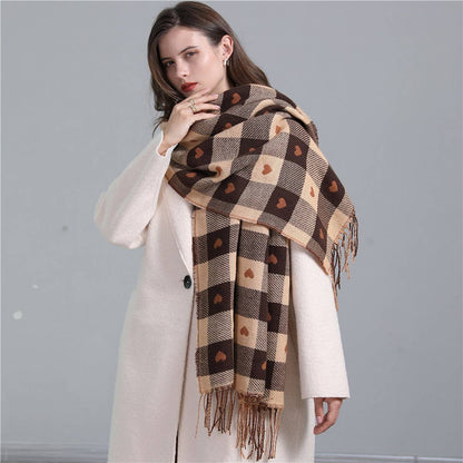 Plaid Scarf - Heart Colorblock Tassel Winter Scarf or Shawl