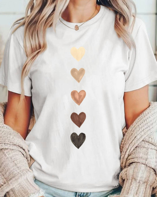 Diverse Hearts Graphic Print Casual Minimalist T-Shirt