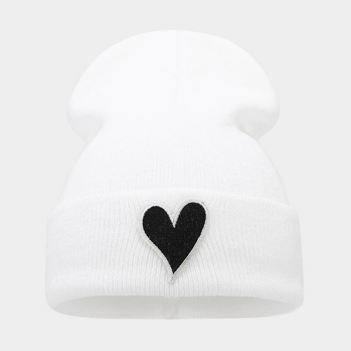 Heart Embroidered Knit Cap Beanie