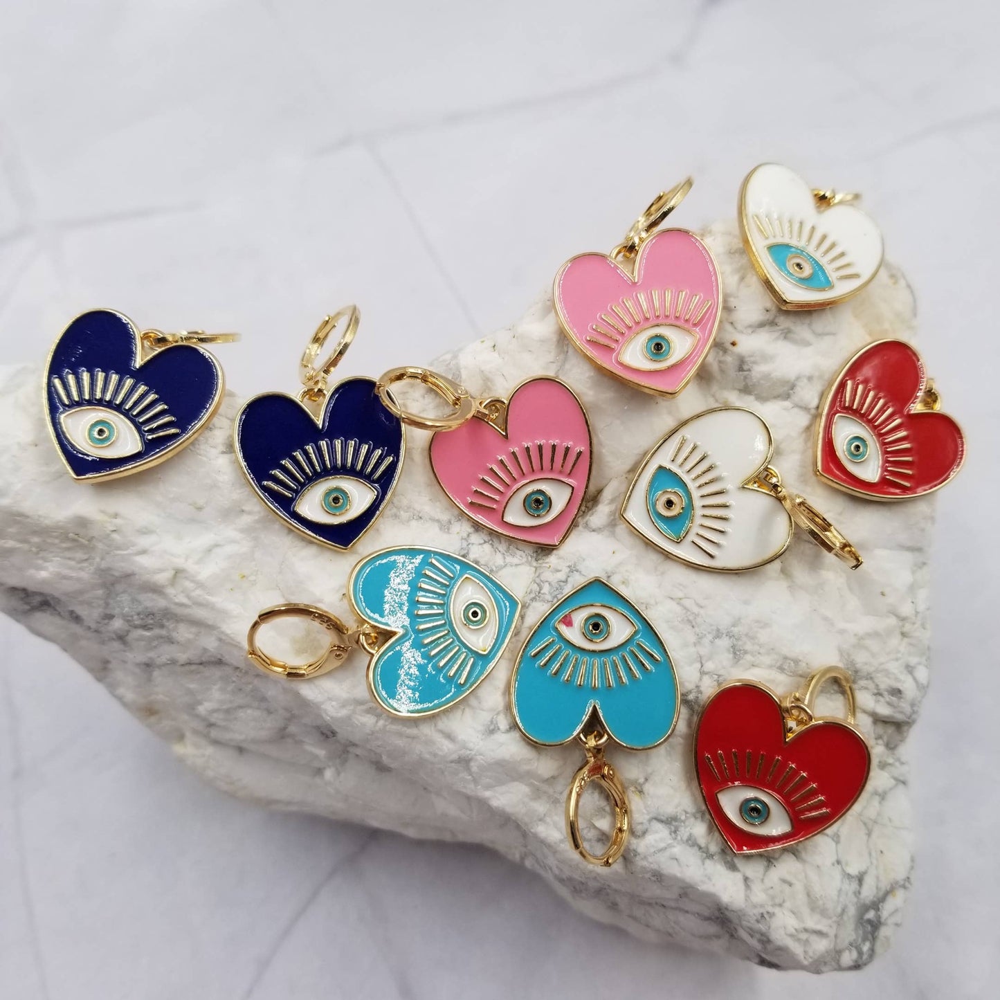 Heart-Shaped Evil Eye Earrings