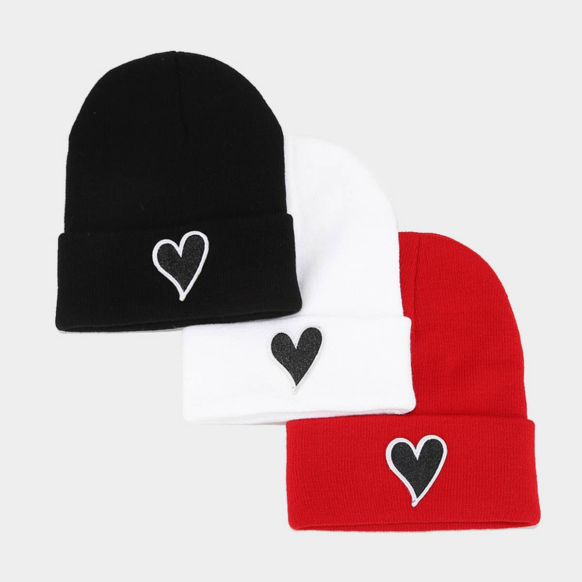 Heart Embroidered Knit Cap Beanie