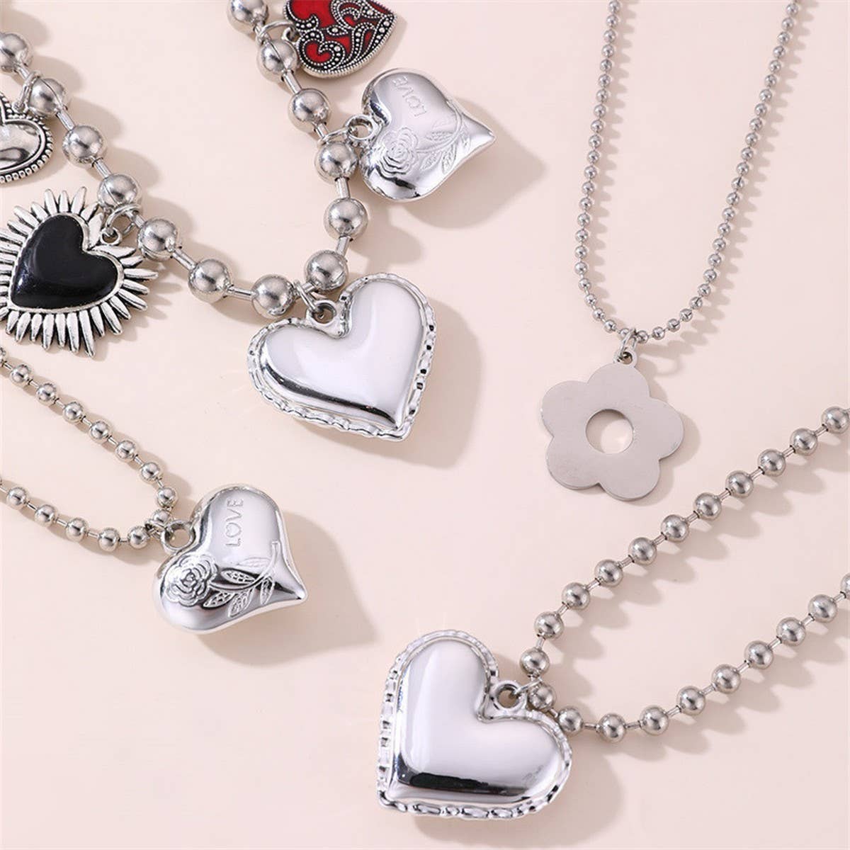 All the Hearts - Layered Beaded Heart Necklace | Heartbreak Haikus (4pc set)