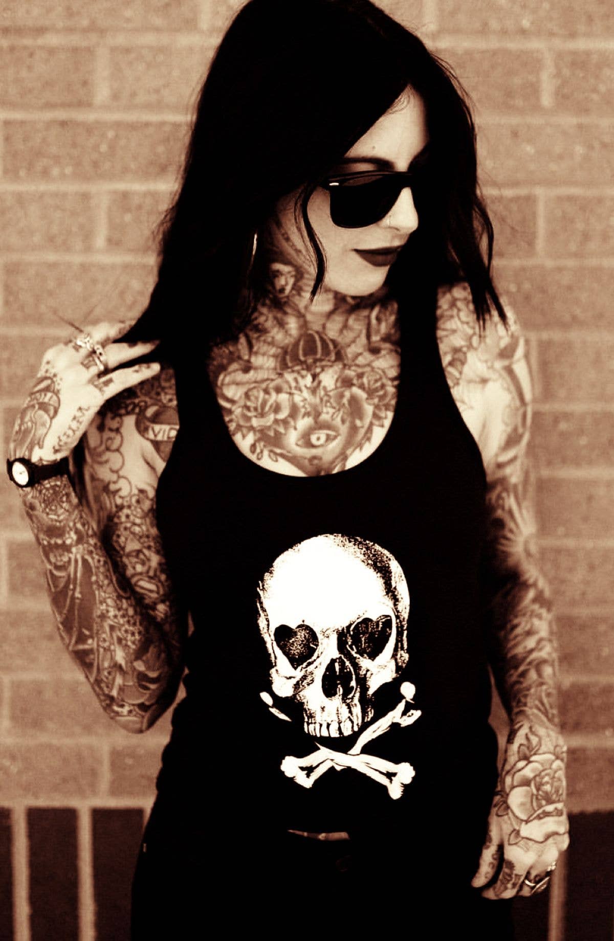 Heart-Shaped Sockets Skull and Bones Women's Racer Back Tank